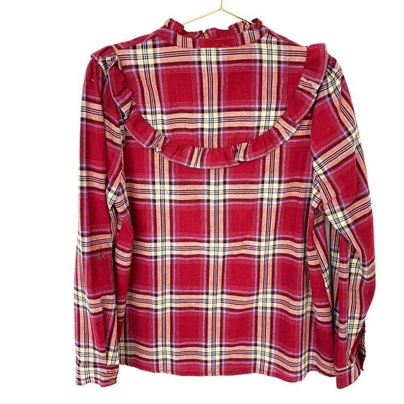 Entro Maroon Plaid Ruffle Detail Button Down - Picture 6 of 8